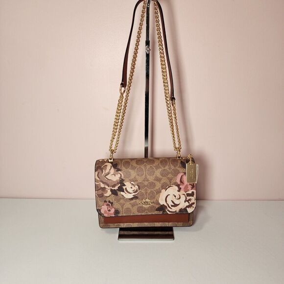 NWT Coach CY814 Klare Crossbody Bag Signature Canvas Rose Print Brown - Picture 1 of 6